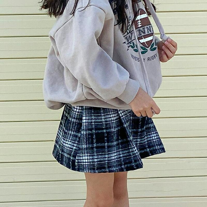 【キッズ20%OFF】起毛ダブルボタンチェックスカート(junior)・u09202 キッズ【9~17才】【sk】【スカート ミニスカート ショート丈 チェック柄 カジュアル ラフ 女の子 男の子 韓国 韓国子供服 子供 こども 子供服 こども服】【KIDS】