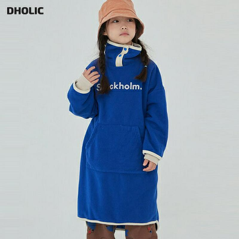 【キッズ20%OFF】ストックホルムフリースロングワンピース・u09168 キッズ【3~8才】【ops】【ワンピース ミディ丈 ミディワンピース 長袖 ロゴ フリース カジュアル ラフ 女の子 男の子 秋 冬 韓国 韓国子供服 子供 こども 子供服 こども服】【KIDS】