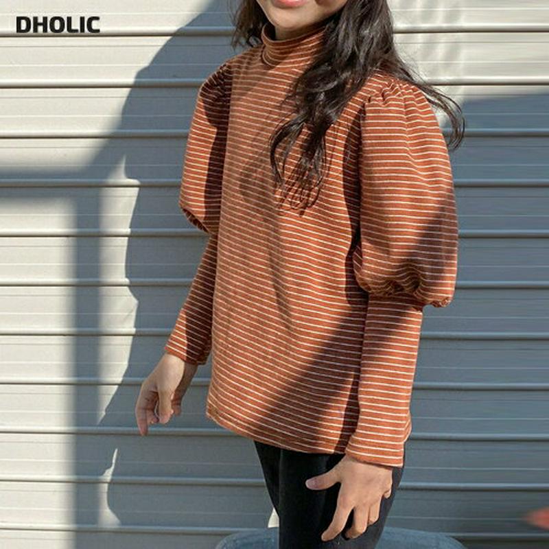 【キッズ20%OFF】パフスリーブボーダーTシャツ(junior)・u09218 キッズ【9~17才】【tops】【トップス Tシャツ 長袖 ボーダー 柄 カジュアル パフスリーブ ボリューム袖 ラフ 女の子 男の子 秋 冬 韓国 韓国子供服 子供 こども 子供服 こども服】【KIDS】