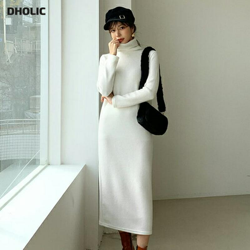 【只今10%OFF】タートルネックワンピース・全2色・b65285 レディース 【ops】【韓国 ファッション ワンピース ロング ハイネック 長袖 Hライン スリム 細身 無地 ソフト カジュアル 秋 冬】【ハイホリHIHOLLI】