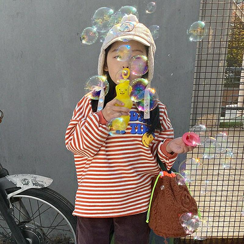 【キッズ20%OFF】スマイルボーダーTシャツ(kids)・u09211 キッズ【3~8才】【tops】【トップス Tシャツ 長袖 ボーダー 柄 スマイル カジュアル ロゴ ロンT ラフ 女の子 男の子 秋 冬 韓国 韓国子供服 子供 こども 子供服 こども服】【KIDS】