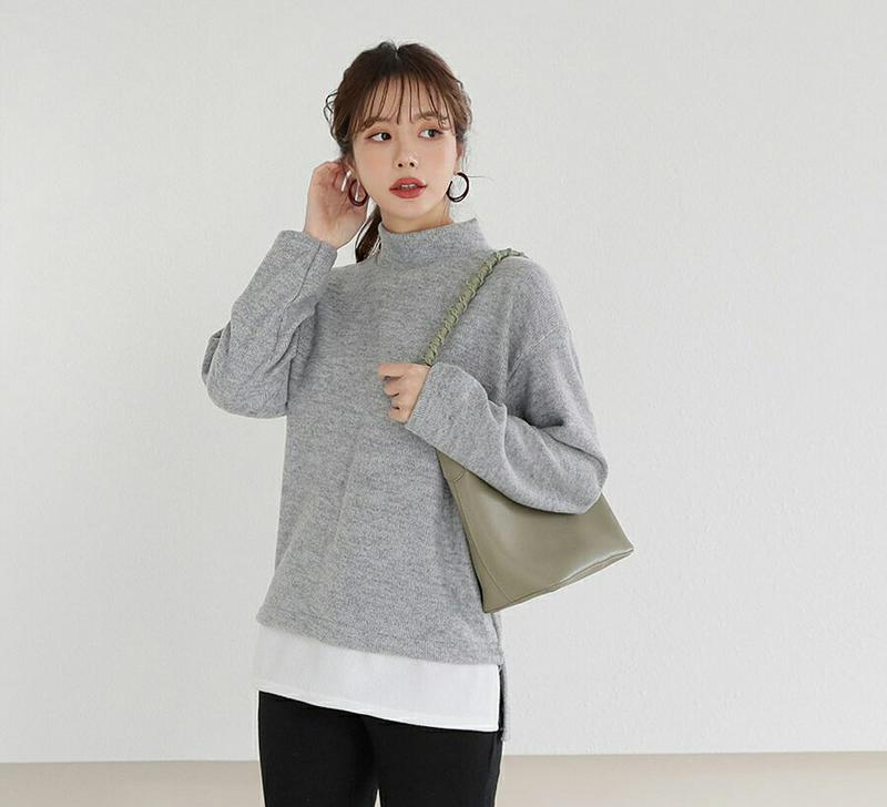 【新作10%OFF】配色ヘムニット・全4色・b65278 レディース 【tops】【韓国 ファッション トップス ニット ハーフネック モックネック 長袖 ルーズ ゆったり レイヤード風 カジュアル 秋 冬】【ハイホリHIHOLLI】