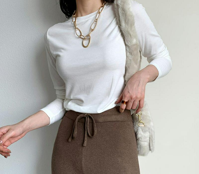 【新作10%OFF】裏起毛Tシャツ・全5色・b65401 レディース 【tops】【韓国 ファッション トップス Tシャツ カットソー クルーネック 長袖 スリム 細身 無地 シンプル カジュアル 秋 冬】【ハイホリHIHOLLI】