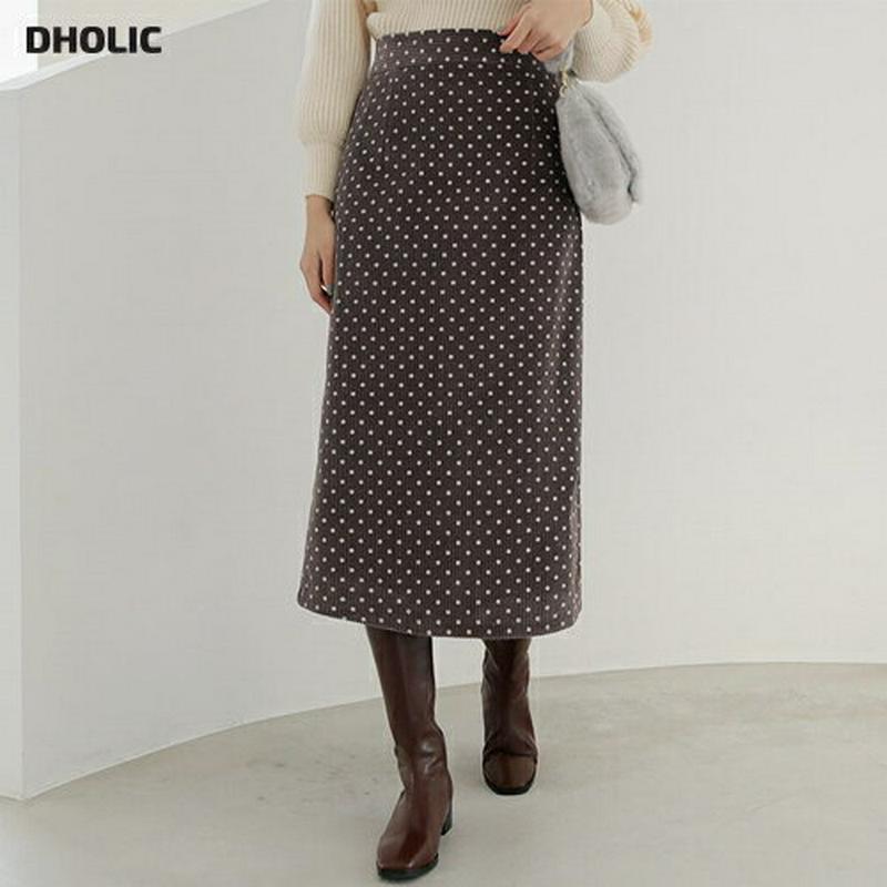 【只今10%OFF】コーデュロイドットスカート・全3色・t65295 レディース 【sk】【韓国 ファッション ボトムス スカート ロング ミモレスカート Hライン タイトスカート 柄 パターン 総柄 カジュアル 秋 冬】【ハイホリHIHOLLI】