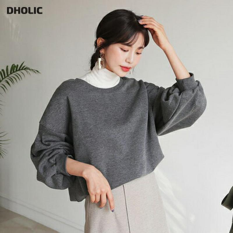 【新作10%OFF】裏起毛パフスウェット・全3色・b61118 レディース【tops】【韓国 ファッション トップス スウェット 長袖 パフスリーブ ボリューム袖 ラウンドネック 裏起毛 シンプル 単色 無地 カジュアル ゆったり ラフ 秋 冬】