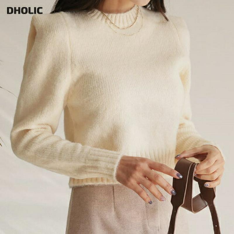 【新作10%OFF】タックスリーブニット・全4色・t61152 レディース【tops】【韓国 ファッション トップス ニット ニットトップス ロングスリーブ 長袖 ラウンドネック クロップド丈 クロップド タック リブ シンプル 単色 無地 大人 上品 秋 冬】