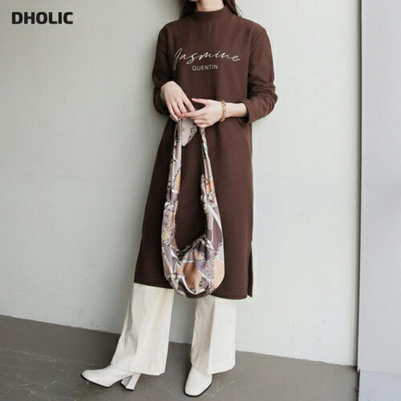 【新作10%OFF】起毛レタリングワンピース・全4色・b61153 レディース【ops】【韓国 ファッション ワンピース ミディワンピース 長袖 ロングスリーブ ハーフネック ロゴ レタリング 裏起毛 シンプル カジュアル ルーズ ゆったり 秋 冬】