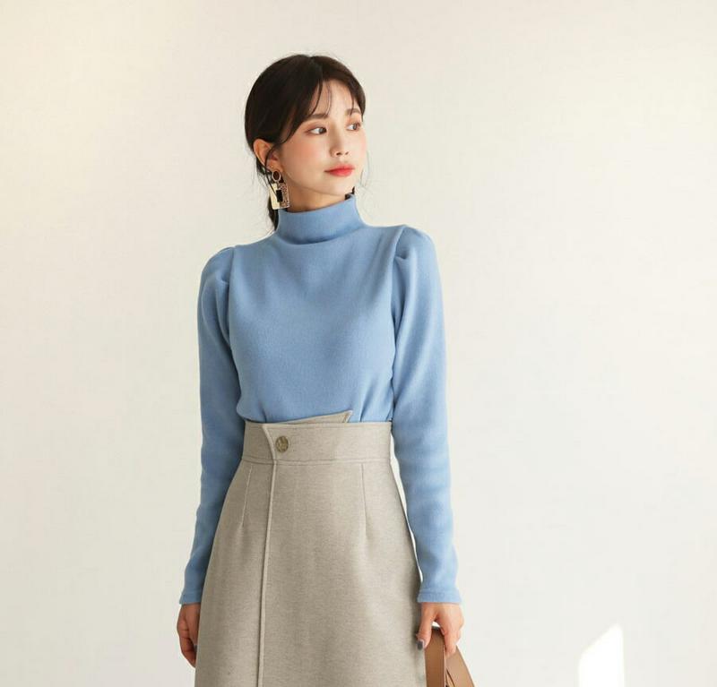 【只今10%OFF】起毛ハーフネックTシャツ・全3色・t61123 レディース【tops】【韓国 ファッション トップス Tシャツ 長袖 ロングスリーブ ハーフネック 起毛 シンプル 単色 無地 カジュアル ベーシック ラフ 大人 秋 冬】