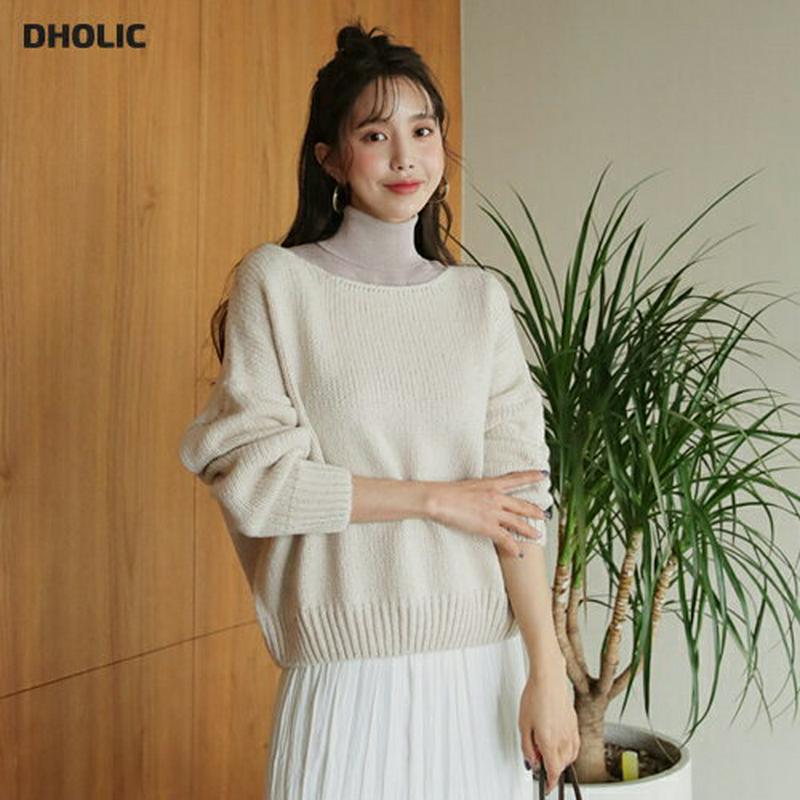【新作10%OFF】ボートネックニット・全4色・t61125 レディース【tops】【韓国 ファッション トップス ニット ニットトップス ロングスリーブ 長袖 ボートネック 鎖骨 デコルテ シンプル 無地 カジュアル ルーズ ゆったり 上品 大人 秋 冬】