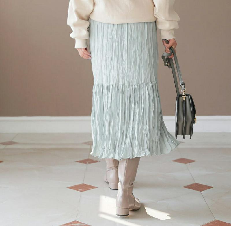 【新作10%OFF】リンクルイージースカート・全4色・t61139 レディース【sk】【韓国 ファッション ボトムス スカート ロング丈 ロングスカート リンクル シワ イージースカート ウエストゴム 楽ちん シンプル 大人 上品 揺れ感 秋 冬】