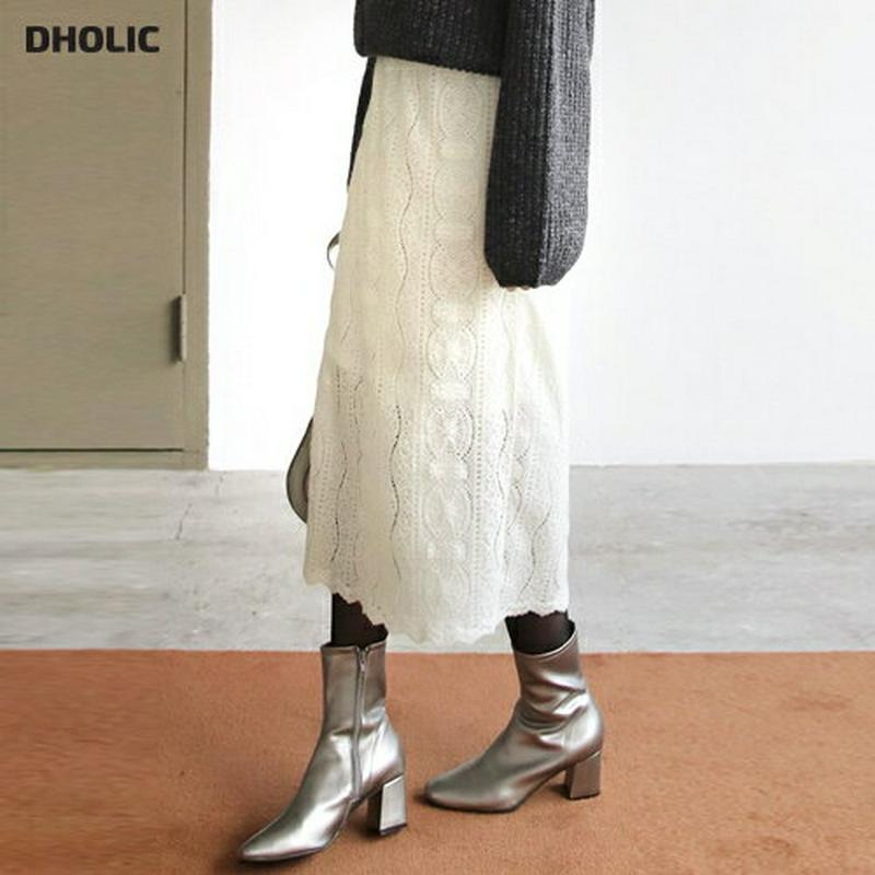 【新作10%OFF】スカラップレーススカート・全2色・b61135 レディース【sk】【韓国 ファッション ボトムス スカート ロング丈 ロングスカート レース 総レース スカラップ ウェーブ シンプル ウエストゴム スリット 透け感 大人 上品 秋 冬】