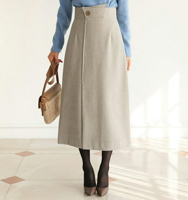 【新作10%OFF】ボタンHラインスカート・全2色・t61140 レディース【sk】【韓国 ファッション ボトムス スカート ロング丈 ロングスカート Hライン Hラインスカート ボタン スリット シンプル 単色 無地 上品 大人 フェミニン 秋 冬】