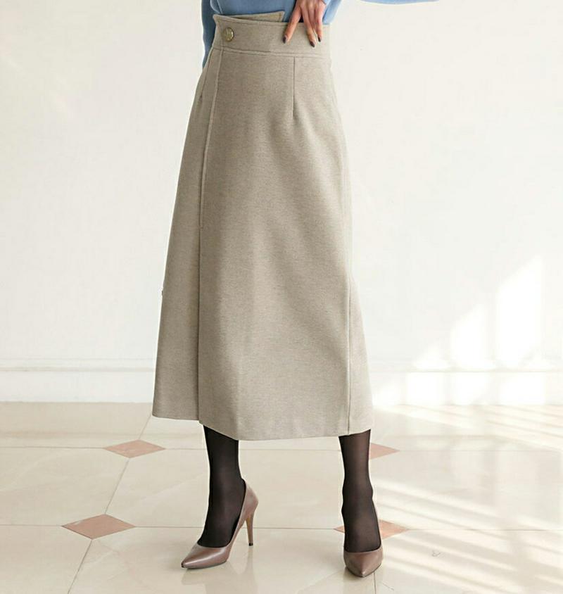 【新作10%OFF】ボタンHラインスカート・全2色・t61140 レディース【sk】【韓国 ファッション ボトムス スカート ロング丈 ロングスカート Hライン Hラインスカート ボタン スリット シンプル 単色 無地 上品 大人 フェミニン 秋 冬】