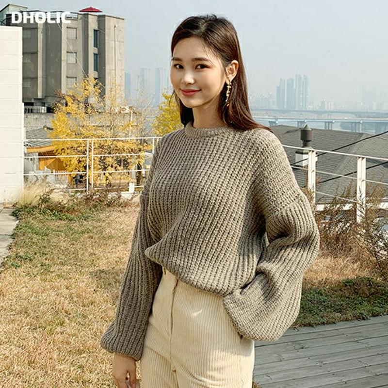 【只今10%OFF】ラウンドネックパフニット・全4色・t61114 レディース【tops】【韓国 ファッション トップス ニット ニットトップス パフスリーブ 長袖 ラウンドネック ボリューム袖 シンプル カジュアル 無地 ゆったり ラフ 秋 冬】