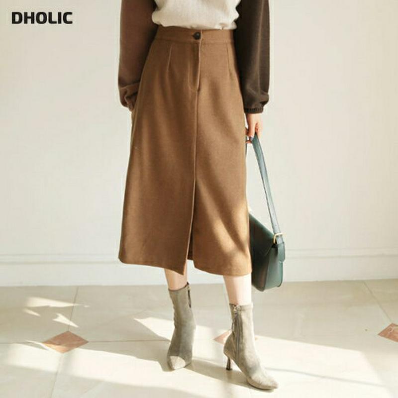 【只今10%OFF】ソフトスリットスカート・全3色・t61142 レディース【sk】【韓国 ファッション ボトムス スカート ロング丈 ロングスカート スリット バックゴム ボタン ソフト シンプル 単色 無地 大人 上品 フェミニン 秋 冬】