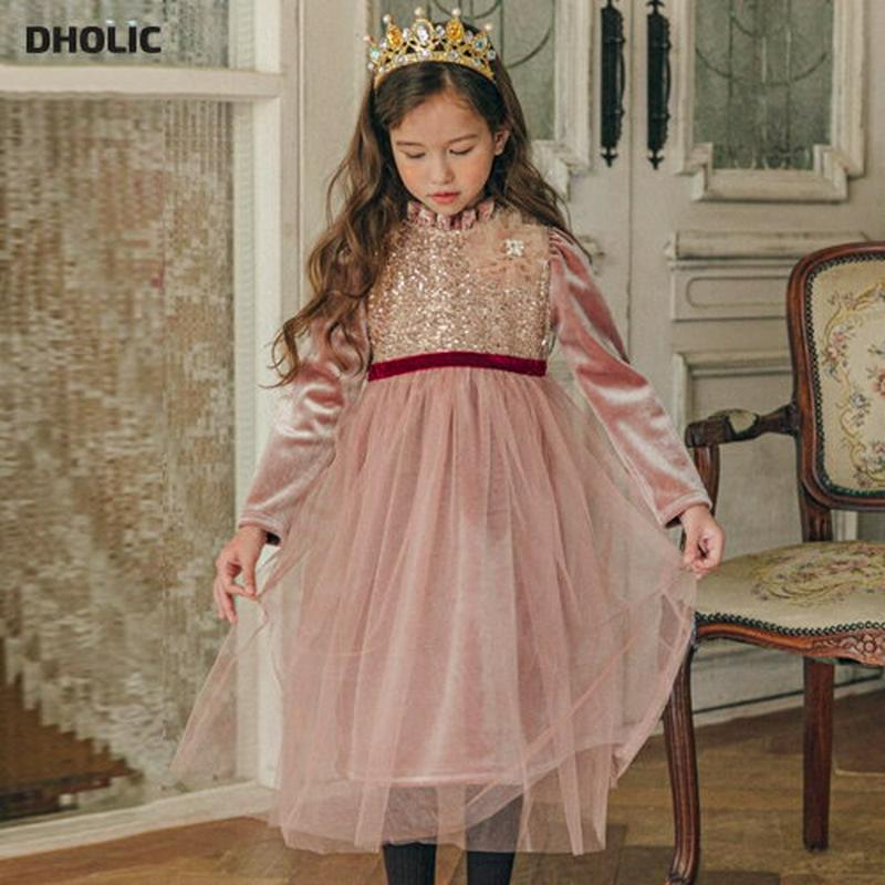 【キッズ20%OFF】【送料無料】キラキラベロアワンピース・u08746 キッズ【3~8才】【ops】【ワンピース ロング ロングワンピース キラキラ ベロア ベロアワンピース 長袖 スパンコール チュール かわいい 女の子 秋 冬 韓国 韓国子供服 子供 こども 子供服 こども服】【KIDS】