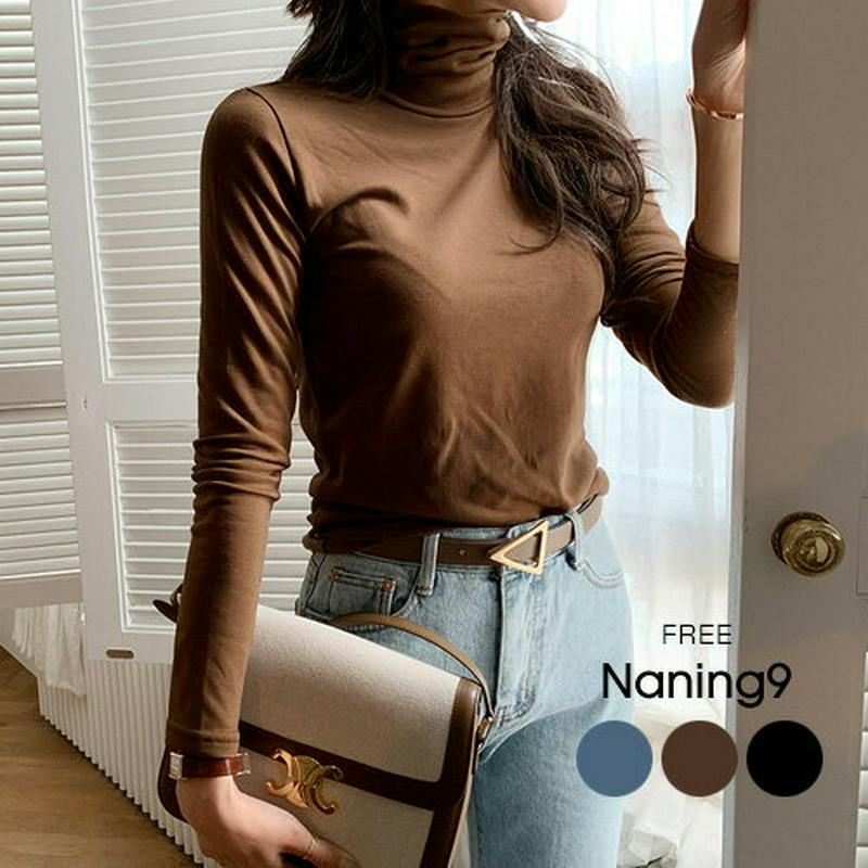 NANING9(ナンニング)ハイネックスパン長袖Tシャツ【11/26up_go】ハイネック　カットソー　タートルネック　ロンT　長袖　Tシャツ　【5】
