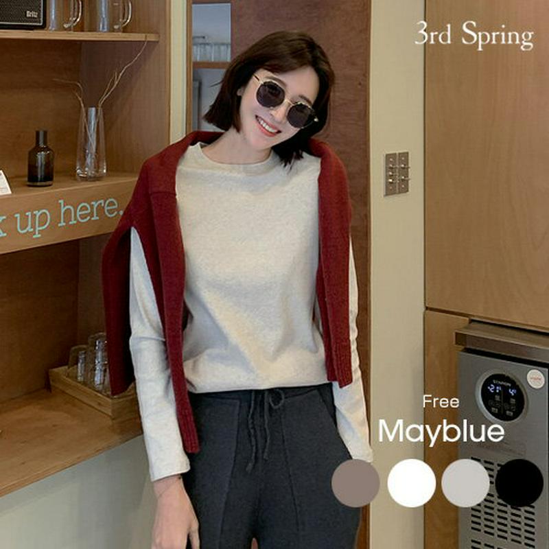 MAYBLUE(メイブルー)ベーシックストレッチピーチTシャツ【11/25up_go】ピーチスキン　厚手　カットソー　ベーシック　クルーネック　シンプル　無地【5】