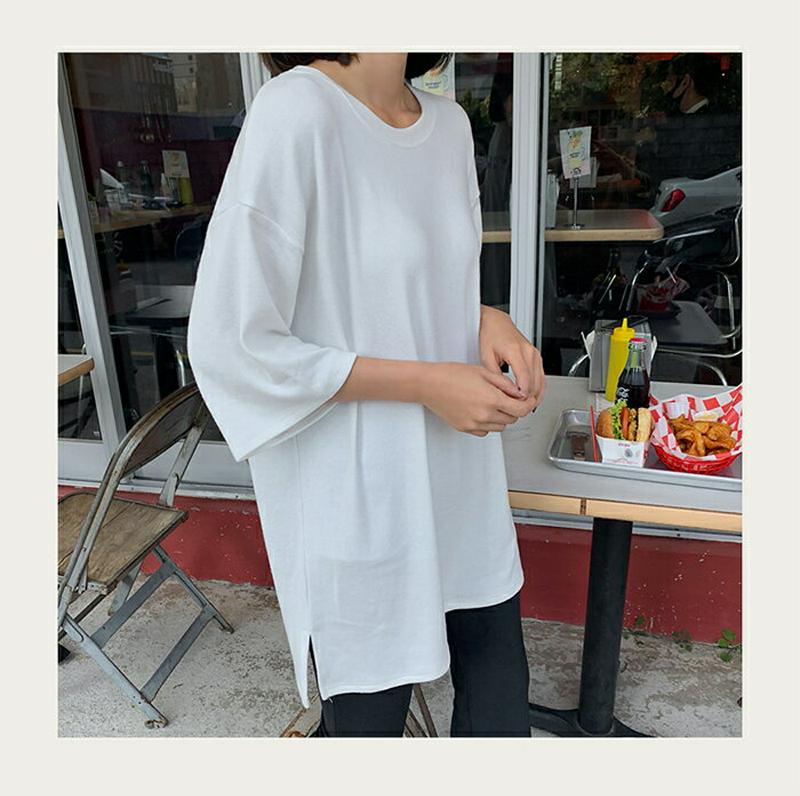 MAYBLUE(メイブルー)レタリング刺繍ビッグTシャツ【11/25up_go】サイドスリット　レタリング　バックプリント　刺繍　サイドスリット　5分袖【5】