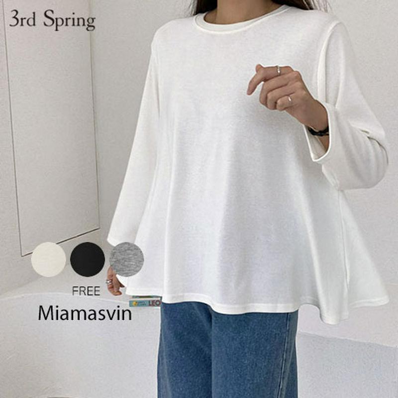 Miamasvin(ミアマスビン)フレアtシャツカットソー【11/24up_wo】【メール便】韓国 韓国ファッション　トップス tシャツ 長袖 カットソー フレア トップス ロンt Aライン レディース ファッション【5】