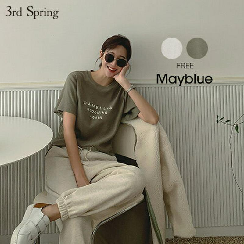 MAYBLUE(メイブルー)レタリング表起毛半袖Tシャツ【11/24up_chj】Tシャツ　トップス　半袖　レタリング　ロゴT　メッセージ　【5】