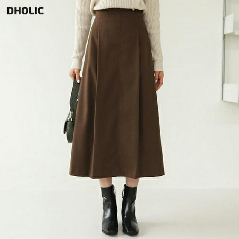 タックポケットスカート・全2色・t61947 レディース 【sk】【韓国 ファッション ボトムス スカート ロング Aライン フレア 無地 ツータック ビンテージ 端正 カジュアル 秋 冬】