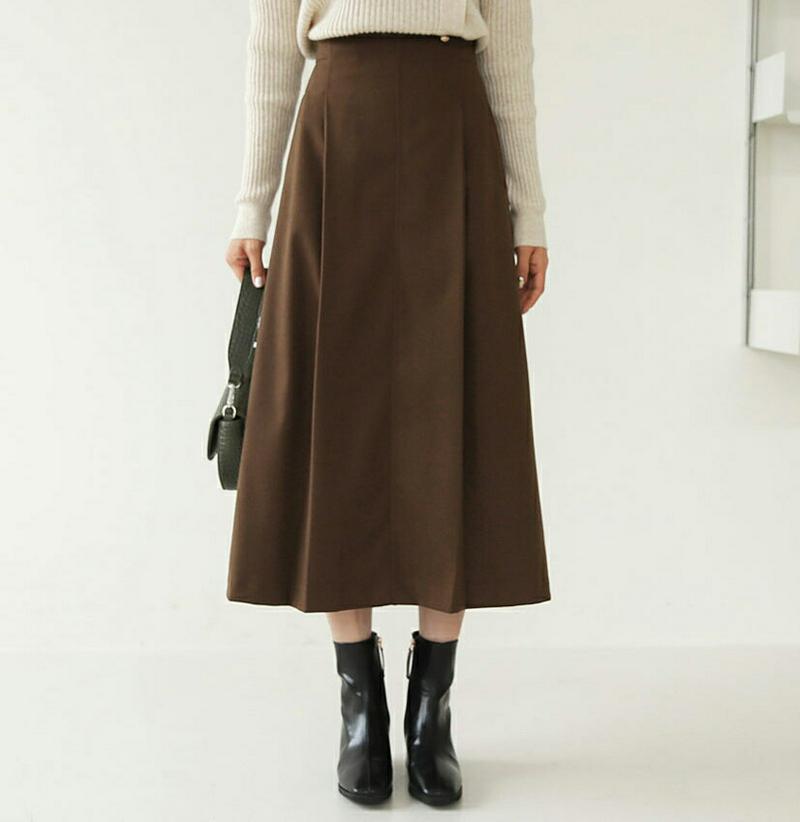 タックポケットスカート・全2色・t61947 レディース 【sk】【韓国 ファッション ボトムス スカート ロング Aライン フレア 無地 ツータック ビンテージ 端正 カジュアル 秋 冬】