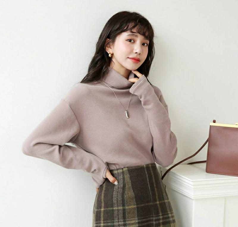 フィンガーホールTシャツ・全5色・t61991 レディース 【tops】【韓国 ファッション トップス Tシャツ タートルネック ハイネック 長袖 ロングスリーブ ルーズ ゆったり ドロップショルダー 無地 カジュアル 秋 冬】