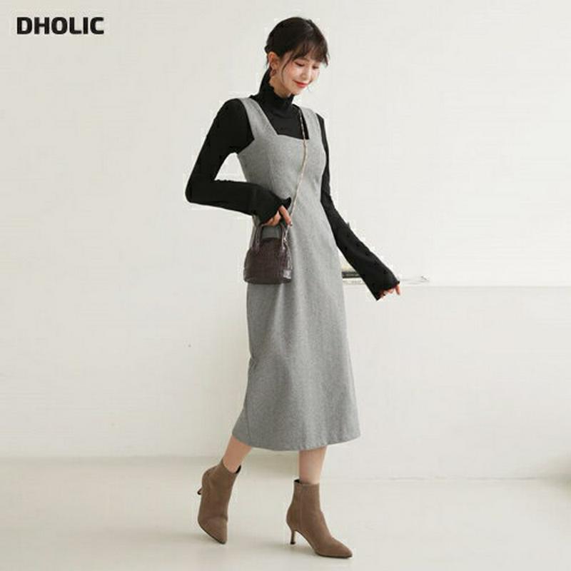 ヘリンボーンスリーブレスワンピース・全3色・t61999 レディース 【ops】【韓国 ファッション ワンピース ロング Hライン ノースリーブ スクエアネック スリム 細身 無地 カジュアル 秋 冬】