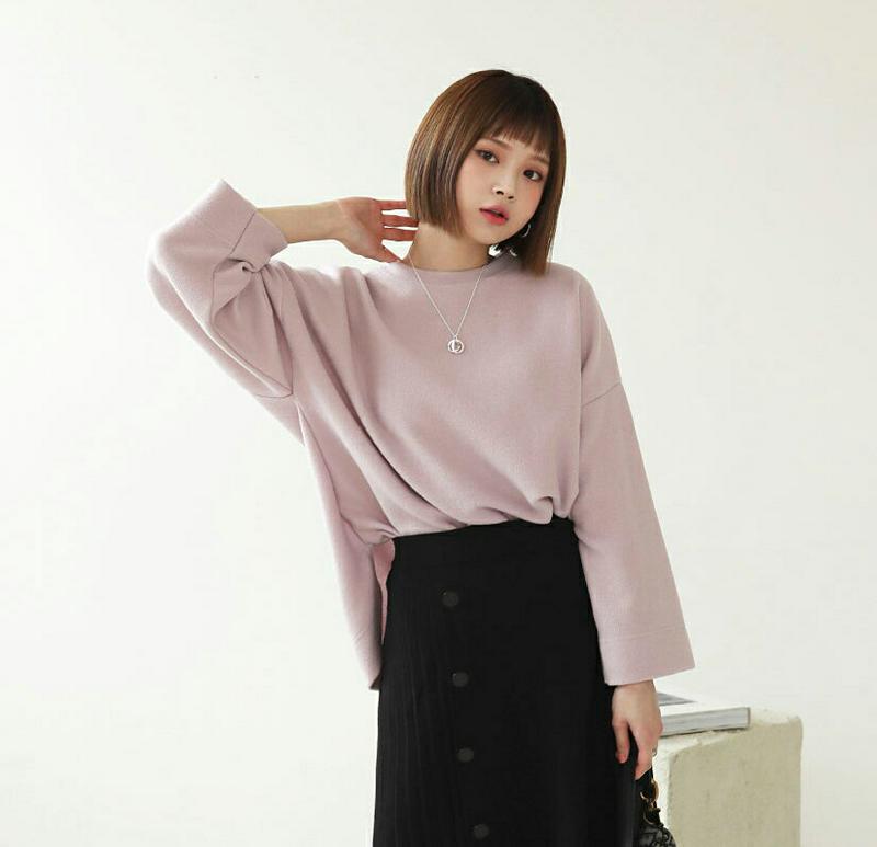 【只今10%OFF】起毛ラウンドボクシーTシャツ・全4色・b61993 レディース 【tops】【韓国 ファッション トップス Tシャツ カットソー ロンT ロング ルーズ ゆったり 体型カバー お尻カバー ラウンドネック 無地 ソフト カジュアル 秋 冬】