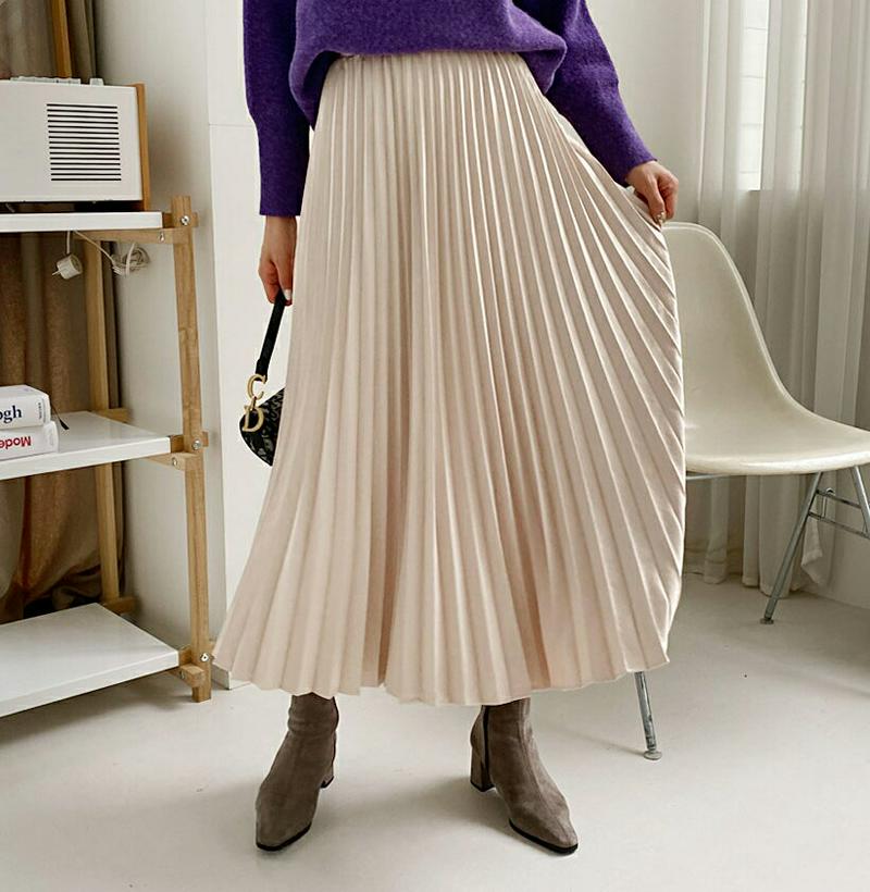 バックゴムプリーツスカート・全2色・t61965 レディース 【sk】【韓国 ファッション ボトムス スカート ロング Aライン フレア プリーツ 無地 上品 フェミニン カジュアル 秋 冬】