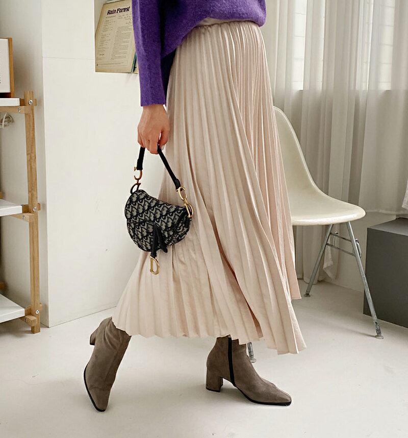 バックゴムプリーツスカート・全2色・t61965 レディース 【sk】【韓国 ファッション ボトムス スカート ロング Aライン フレア プリーツ 無地 上品 フェミニン カジュアル 秋 冬】