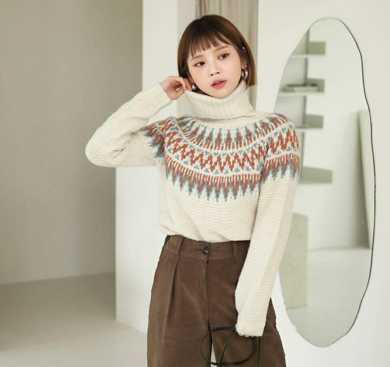 ノルディックタートルニット・全2色・b61996 レディース 【tops】【韓国 ファッション トップス ニット ハイネック 長袖 パターン 柄 ノルディック クリスマス 北欧 ルーズ カジュアル 秋 冬】