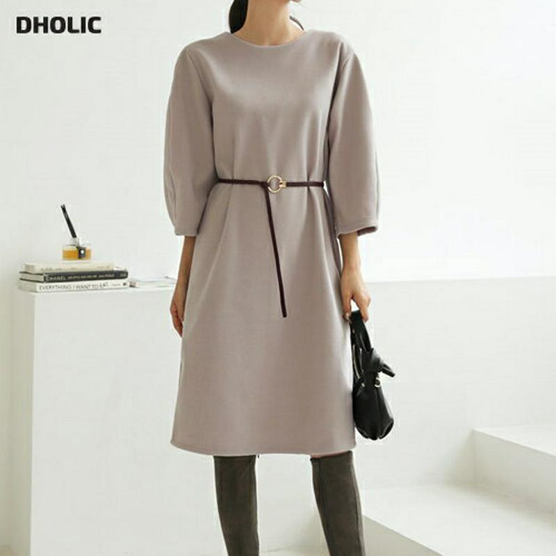 ラウンドパフワンピース・全3色・t62000 レディース 【ops】【韓国 ファッション ワンピース ミディ ミディアム ミドル 膝丈 ラウンドネック 七分袖 7分袖 ルーズ ゆったり Hライン 無地 カジュアル 秋 冬】