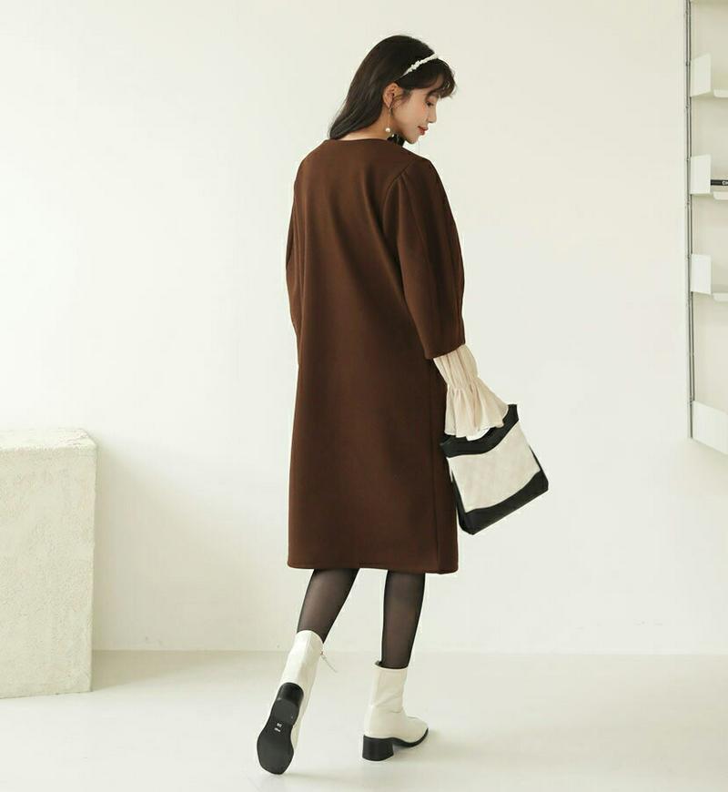 ラウンドパフワンピース・全3色・t62000 レディース 【ops】【韓国 ファッション ワンピース ミディ ミディアム ミドル 膝丈 ラウンドネック 七分袖 7分袖 ルーズ ゆったり Hライン 無地 カジュアル 秋 冬】