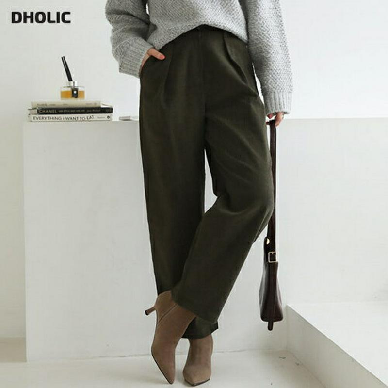 コーデュロイパンツ・全3色・t61982 レディース 【pt】【韓国 ファッション ボトムス パンツ ロング フルレングス 10分丈 十分丈 ワイド タック ストレート 無地 カジュアル 秋 冬】