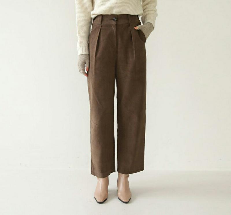 コーデュロイパンツ・全3色・t61982 レディース 【pt】【韓国 ファッション ボトムス パンツ ロング フルレングス 10分丈 十分丈 ワイド タック ストレート 無地 カジュアル 秋 冬】