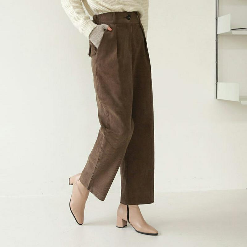 コーデュロイパンツ・全3色・t61982 レディース 【pt】【韓国 ファッション ボトムス パンツ ロング フルレングス 10分丈 十分丈 ワイド タック ストレート 無地 カジュアル 秋 冬】