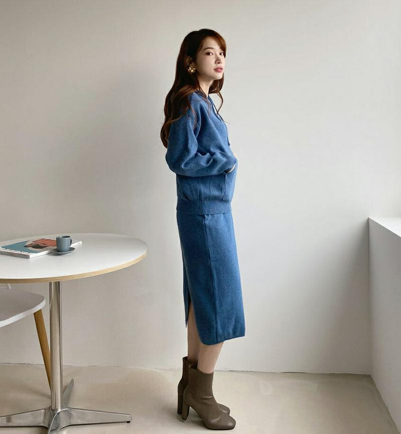 【只今10%OFF】ニットポケットフーディ&スカートSET・全3色・b65337 レディース 【ops】【セットアップ setup トップス ニット ニットパーカー パーカー 長袖 フーディー スカート ミディ丈 ニットスカート 秋 冬 韓国 ファッション】【ハイホリHIHOLLI】