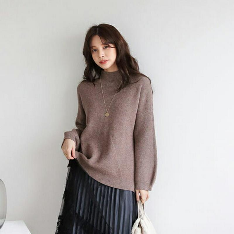 ハーフネックパフニット・全5色・t65319 レディース 【tops】【トップス ニット ニットトップス 長袖 ハーフネック パフスリーブ パフ袖 ボリューム袖 単色 無地 シンプル 体型カバー ゆったり 秋 冬 韓国 ファッション】【ハイホリHIHOLLI】