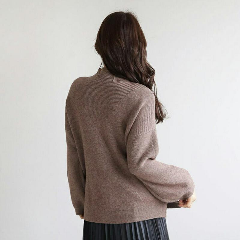 ハーフネックパフニット・全5色・t65319 レディース 【tops】【トップス ニット ニットトップス 長袖 ハーフネック パフスリーブ パフ袖 ボリューム袖 単色 無地 シンプル 体型カバー ゆったり 秋 冬 韓国 ファッション】【ハイホリHIHOLLI】