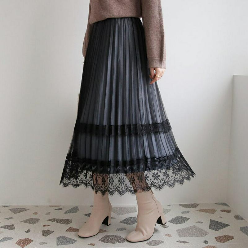 リバーシブルベロアスカート・全4色・b65343 レディース 【sk】【スカート ロング ロングスカート ベロア ベロアスカート レース 総レース 透け感 フェミニン シースルー シアー ウエストゴム 秋 冬 韓国 ファッション】【ハイホリHIHOLLI】