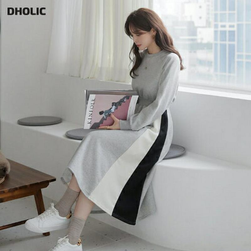 ≪人気商品再入荷≫裏起毛配色ワンピース・全2色・b65324 レディース 【ops】ワンピース ロングワンピース 長袖 裏起毛 配色 ウエストゴム ラグランスリーブ カジュアル ラフ 冬 韓国 ファッション ハイホリHIHOLLI