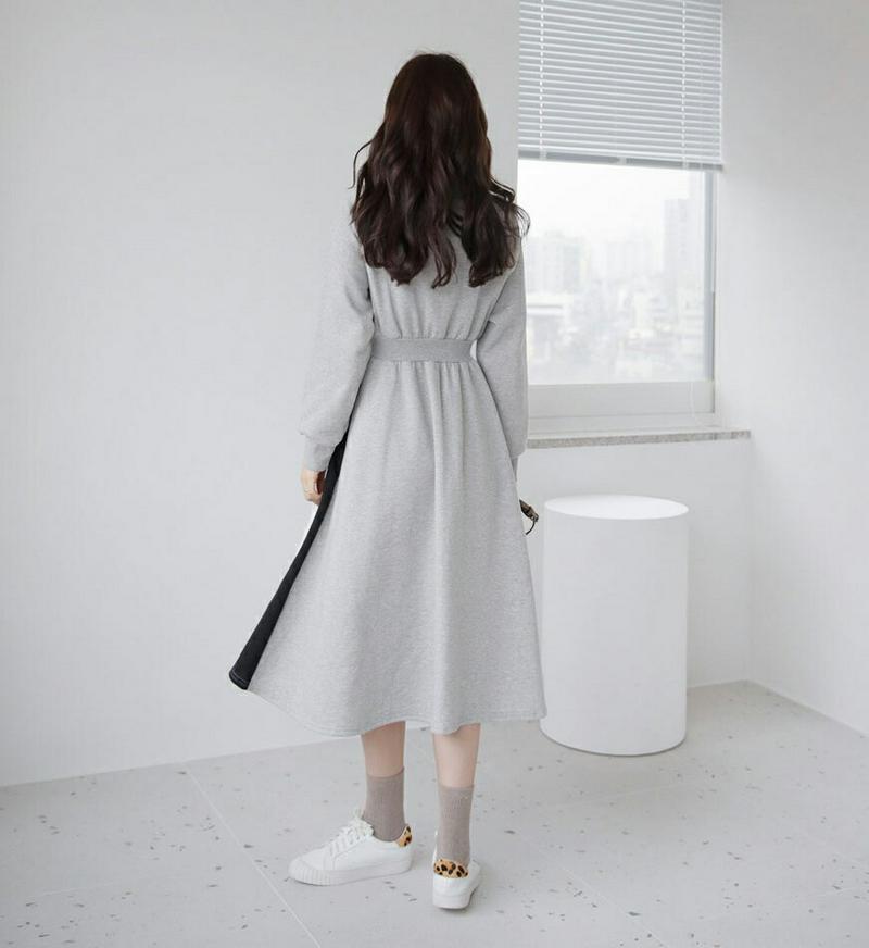 ≪人気商品再入荷≫裏起毛配色ワンピース・全2色・b65324 レディース 【ops】ワンピース ロングワンピース 長袖 裏起毛 配色 ウエストゴム ラグランスリーブ カジュアル ラフ 冬 韓国 ファッション ハイホリHIHOLLI