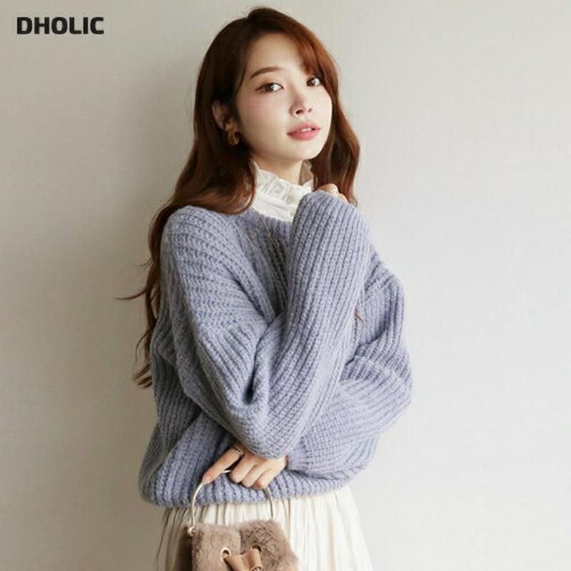 【只今10%OFF】ラウンドドロップショルダーニット・全4色・t65333 レディース 【tops】【トップス ニット ニットトップス 長袖 ドロップショルダー 単色 無地 シンプル ローゲージ カジュアル ボリューム袖 冬 韓国 ファッション】【ハイホリHIHOLLI】