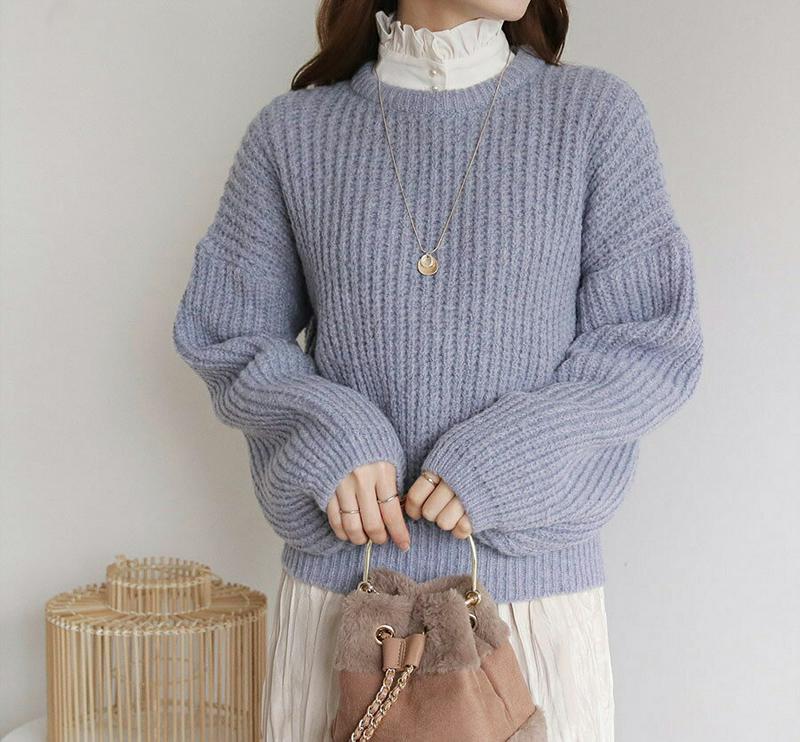【只今10%OFF】ラウンドドロップショルダーニット・全4色・t65333 レディース 【tops】【トップス ニット ニットトップス 長袖 ドロップショルダー 単色 無地 シンプル ローゲージ カジュアル ボリューム袖 冬 韓国 ファッション】【ハイホリHIHOLLI】
