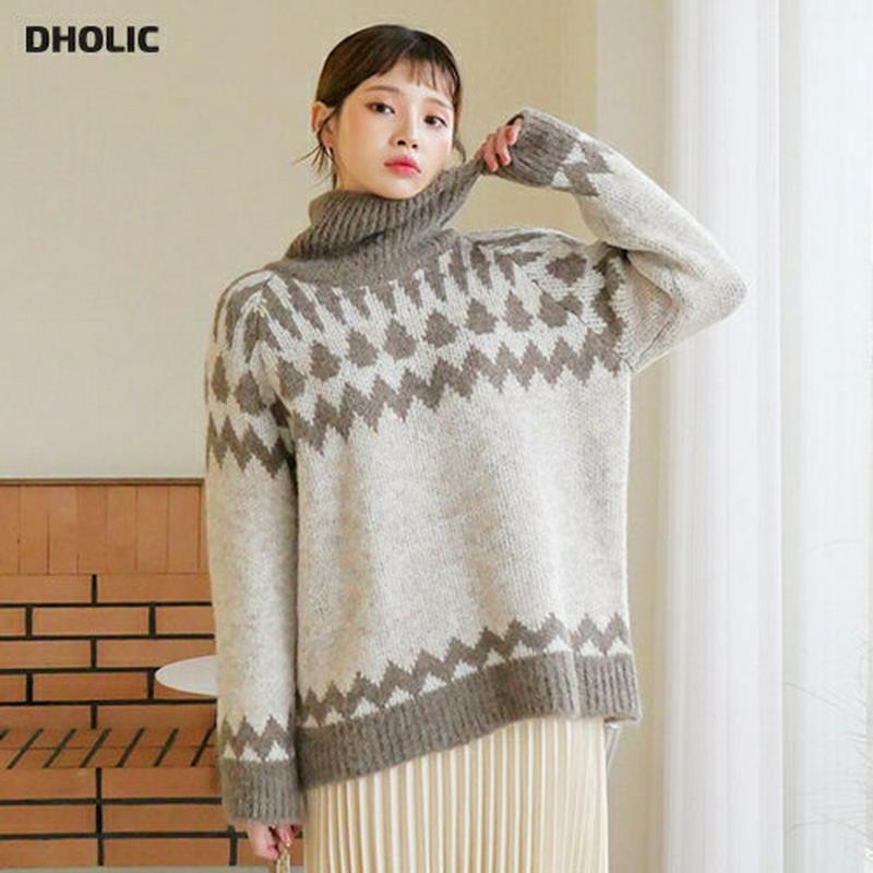 【新作10%OFF】ノルディックパターンタートルニット・全3色・t56303 レディース 【tops】【韓国 ファッション トップス ニット ハイネック 長袖 ロングスリーブ ルーズ ゆったり パターン ラグランスリーブ 柄 ノルディック 北欧 クリスマス カジュアル 秋 冬】