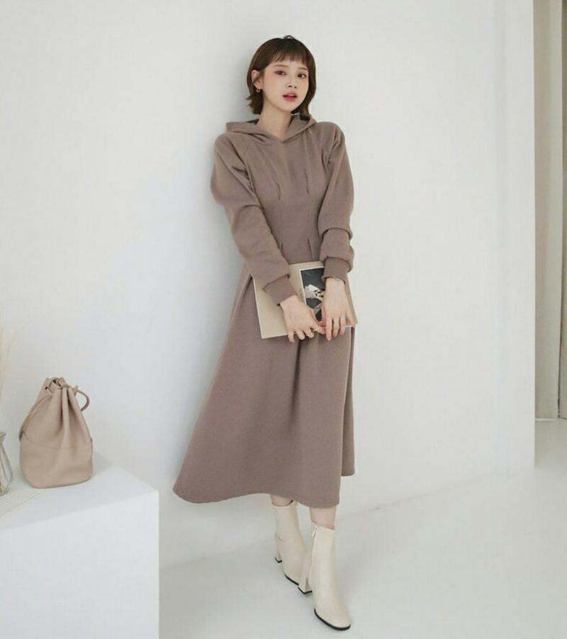 ≪人気商品再入荷≫裏起毛フードタックワンピース・全3色・b56310 レディース 【ops】韓国ファッション ワンピース フレア Aライン パーカー スウェット トレーナー Tシャツ カットソー 長袖 無地 カジュアル 秋 冬