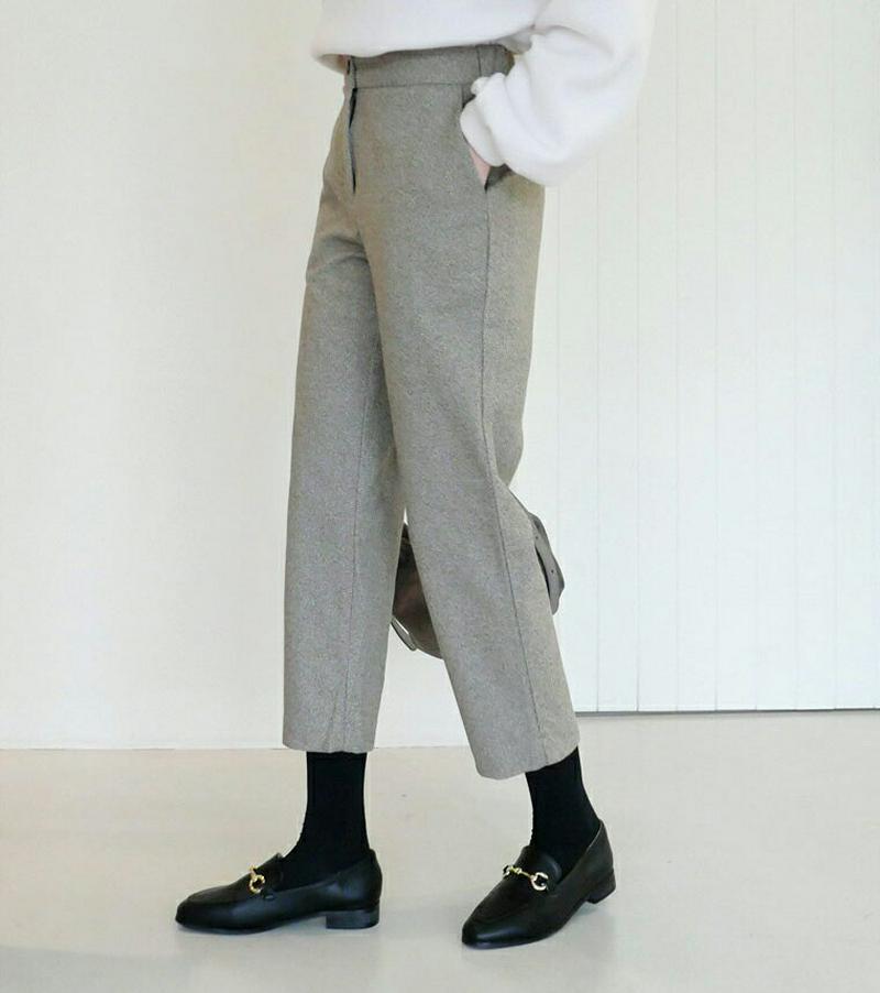 【新作10%OFF】ヘリンボーンパンツ・全2色・b56372 レディース 【pt】【韓国 ファッション ボトムス パンツ ロング ワイド ストレート ウエストゴム ルーズ パターン 柄 クロップド カジュアル 秋 冬】