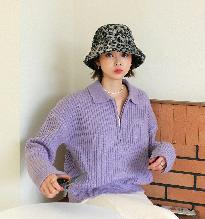 【新作10%OFF】ハーフジップカラーニット・全3色・t56304 レディース 【tops】【韓国 ファッション トップス ニット カラー 襟 長袖 リブニット 細身 無地 ルーズ ゆったり ドロップショルダー ロングスリーブ カジュアル 秋 冬】